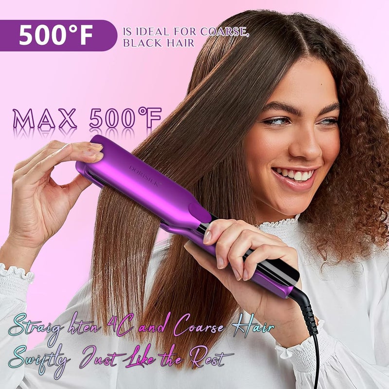 DORISILK 500 Degree High Temp Professional Hair Straightenr ， Ceramic Wide Flat Iron ，2 in 1 Hair Straightener and Curler，Plasma Flat Iron Hair Straightener Get Frizz-Free and Shiny (Purple) - Image 2
